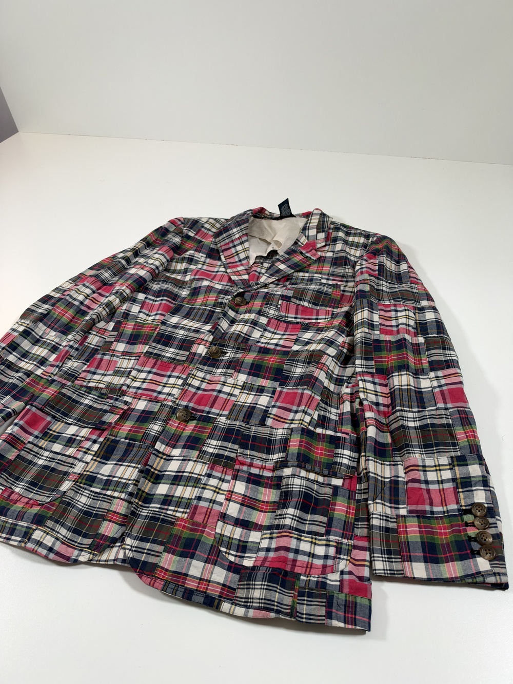 Polo Ralph Lauren Blazer Womens L Multicolor Cotton Madras Patchwork Sport Coat